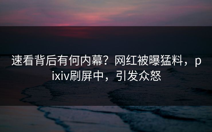 速看背后有何内幕？网红被曝猛料，pixiv刷屏中，引发众怒
